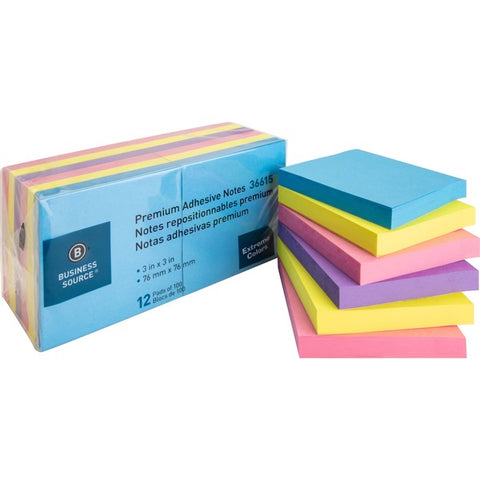 Business Source Business Source 3x3 Extreme Colors Adhesive Notes