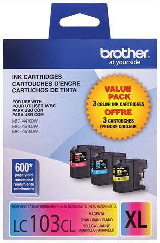 Brother High Yield C/M/Y Ink Cartridge Combo Pack (Includes 1 Each of OEM# LC103C LC103M LC103Y) (3 x 600 Yield)