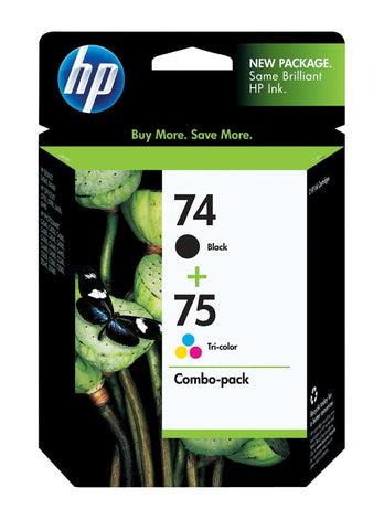 HP 74 Black/75 Tri-Color (CC659FN) 2-Pack Original Ink Cartridges (200 Black 170 Tri-Color Yield)